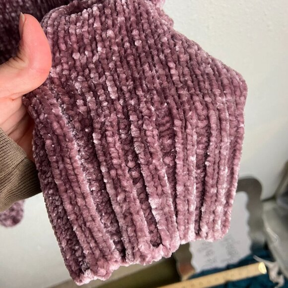 Orvis Size Xl Chenille Crushed Velvet Pullover V-Neck Sweater Mauve Pink Ribbed - Picture 2 of 7